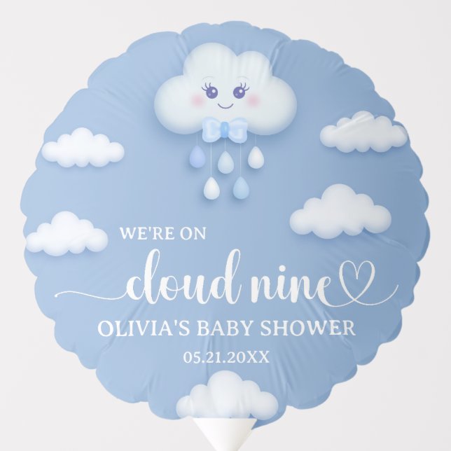 Cartoon fluffy white cloud nine blue boy baby balloon (Front)