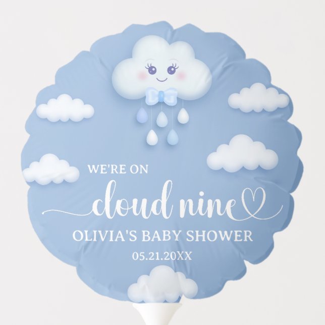 Cartoon fluffy white cloud nine blue boy baby balloon (Back)