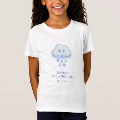 Cartoon fluffy white cloud nine blue boy baby  T_Shirt