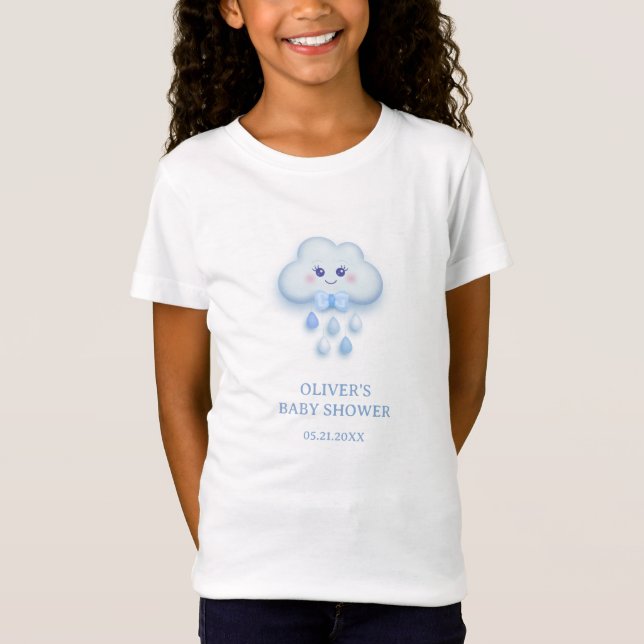 Cartoon fluffy white cloud nine blue boy baby  T-Shirt (Front)