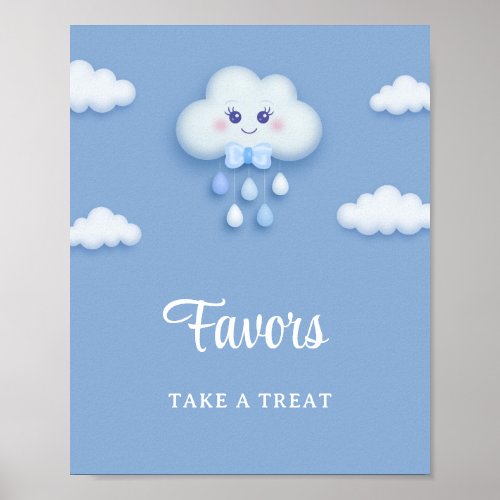 Cartoon fluffy white cloud nine blue boy favors poster