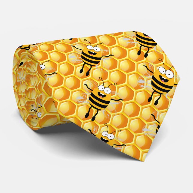 Cartoon Fly Bee honey pattern Neck Tie (Rolled)
