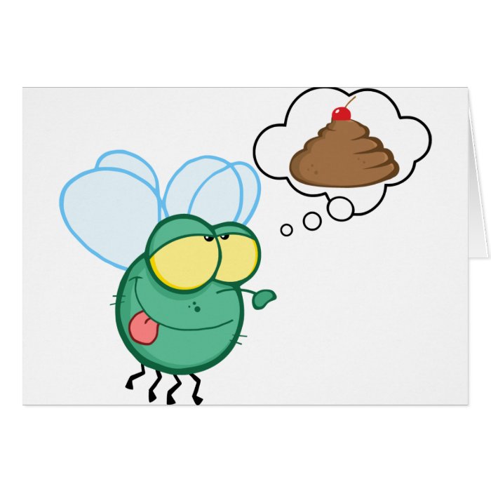 CARTOON FLY DREAMING POO CHERRY TOP FUNNY GROSS DI CARD