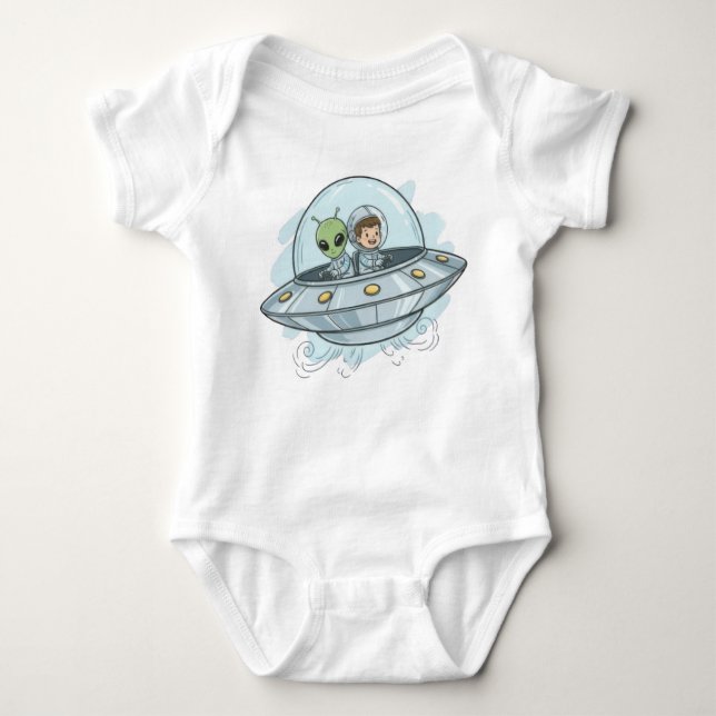 Cartoon Flying Alien Baby Bodysuit (Front)
