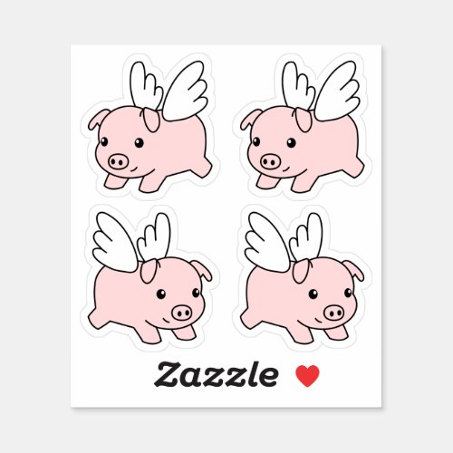Cartoon Flying Pig _ Cute Piglet Wings Set of 4 Sticker