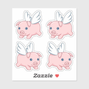 Cartoon Flying Pig - Cute Piglet Wings, Set of 4 Sticker