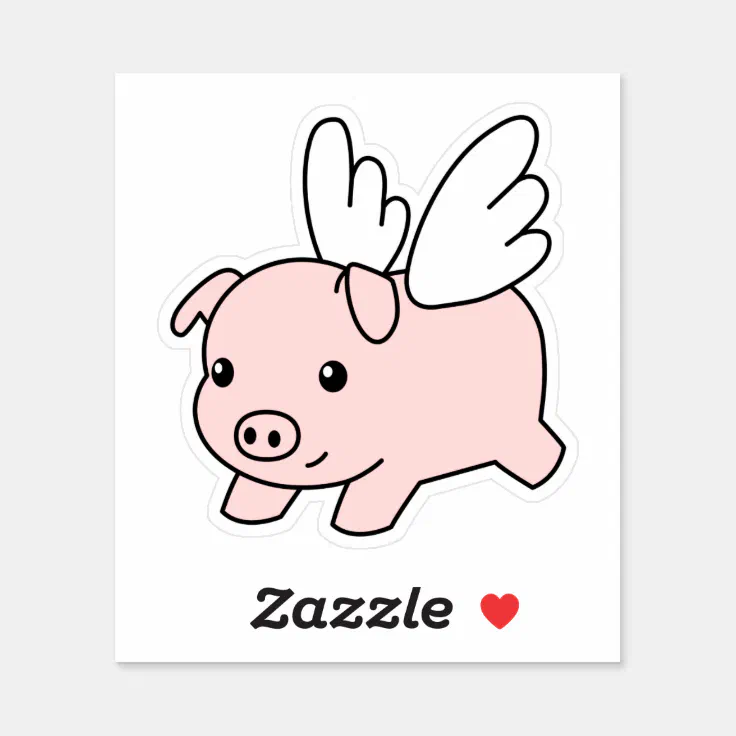 Cartoon Flying Pig - Cute Piglet with Wings Sticker | Zazzle