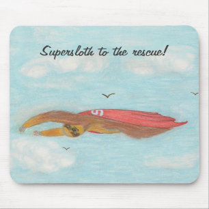 Cartoon flying Supersloth. Mousepad. Mouse Pad
