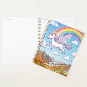 Cartoon Flying Unicorn with Rainbow Personalize Planner