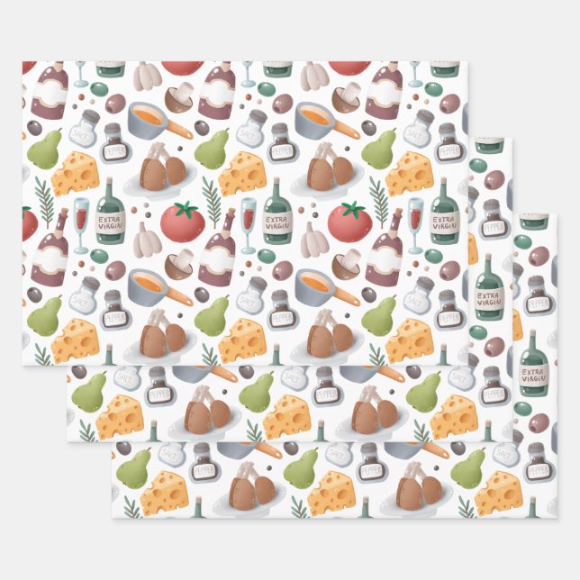 Cartoon Food and Drink Wrapping Paper Sheets (Set)