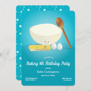 Cartoon Food Characters Blue Baking Birthday Party Invitation