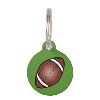 Cartoon Football Ball On Green Background Color Pet Name Tag
