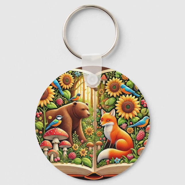 🌻 Cartoon Forest Animals Nature Keychain Gift  (Front)