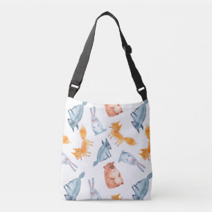 Cartoon forest animals. Wolf, bear, fox and hare. Crossbody Bag