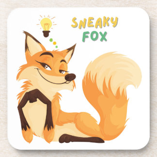 Cartoon fox and a long bushy tail beverage coaster