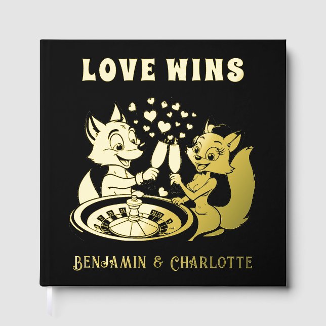 Cartoon Fox Couple | Married In Las Vegas Gold Foil Guest Book (Front)