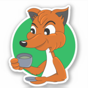 Cartoon fox drinking tea - vinyl sticker