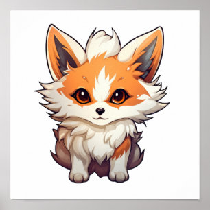 Cartoon fox illustration poster