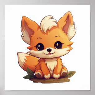 Cartoon fox illustration poster