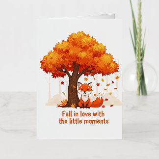 Cartoon Fox in Autumn with Fall Quote Illustration Foil Greeting Card