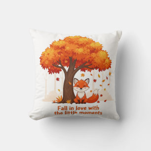 Cartoon Fox in Autumn with Fall Quote Illustration Throw Pillow
