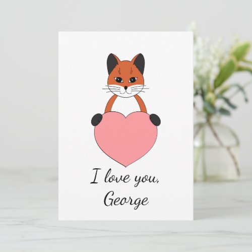 Cartoon fox in love Valentine Holiday Card