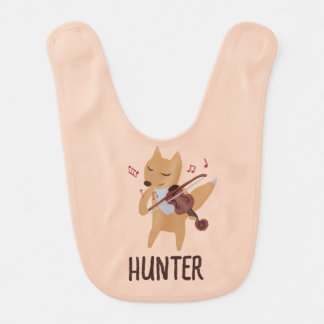 Cartoon Fox Playing Violin Music Woodland  Baby Bib