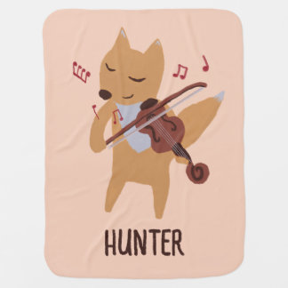 Cartoon Fox Playing Violin Music Woodland  Baby Blanket