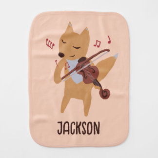 Cartoon Fox Playing Violin Music Woodland  Baby Burp Cloth