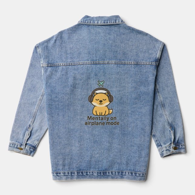 Cartoon Fox Sticker | Mentally on Airplane Mode Denim Jacket (Back)
