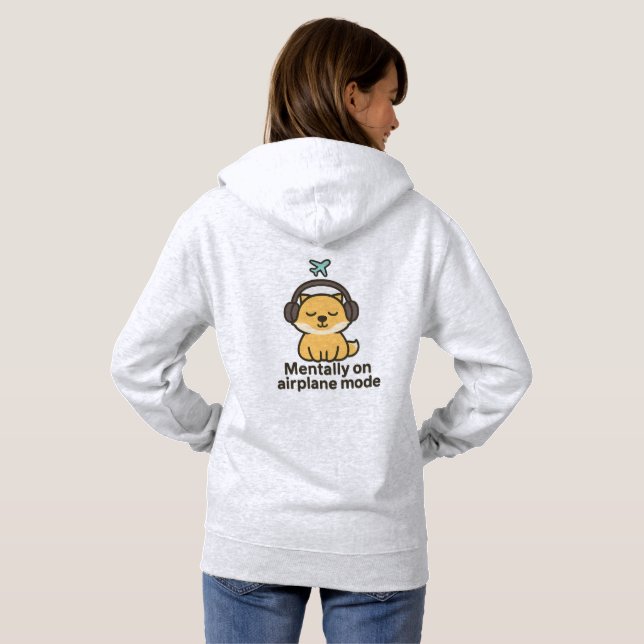 Cartoon Fox Sticker | Mentally on Airplane Mode Hoodie (Back Full)
