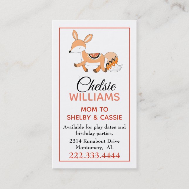 Cartoon Fox Stylish Mommy Card (Front)