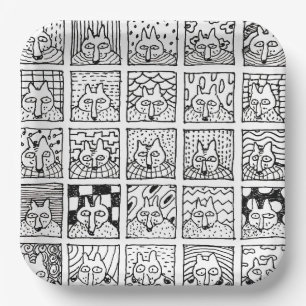 Cartoon Foxes Faces Squares Drawing Paper Plates