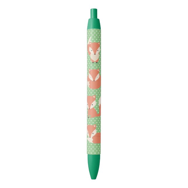 Cartoon Foxes on Green Polka Dot Pen (Front Vertical)