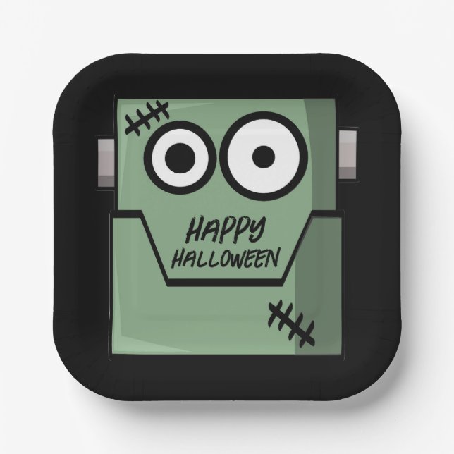 Cartoon Frankenstein's Monster Halloween Paper Plates (Front)