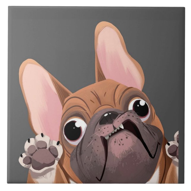 Cartoon French Bulldog Ceramic Tile (Front)