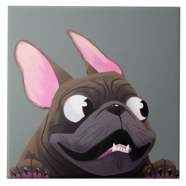 Cartoon French Bulldog Ceramic Tile (Front)