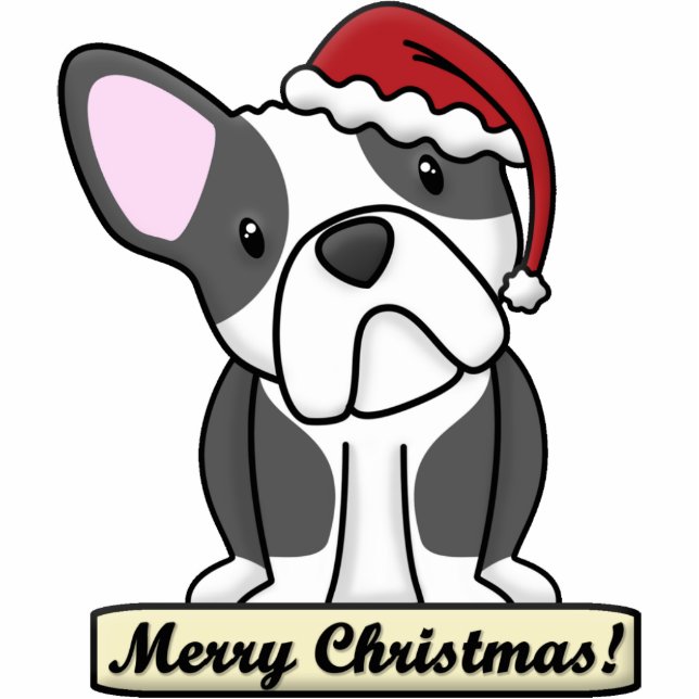 Cartoon French Bulldog Christmas Ornament (B&W) (Front)