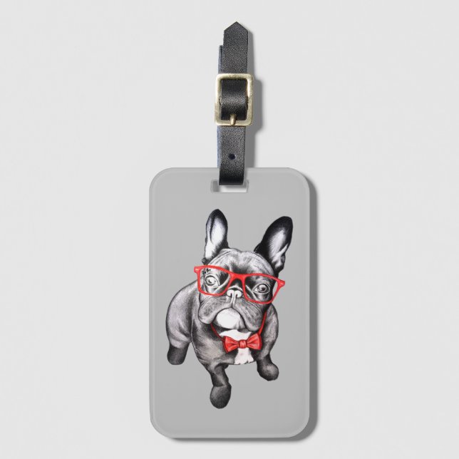 Cartoon French Bulldog Luggage Tag (Front Vertical)