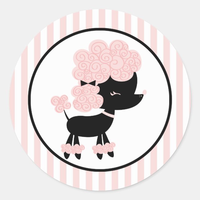 Cartoon French Poodle Classic Round Sticker (Front)