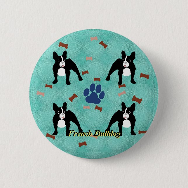 Cartoon Frenchie Pinback Button (Front)