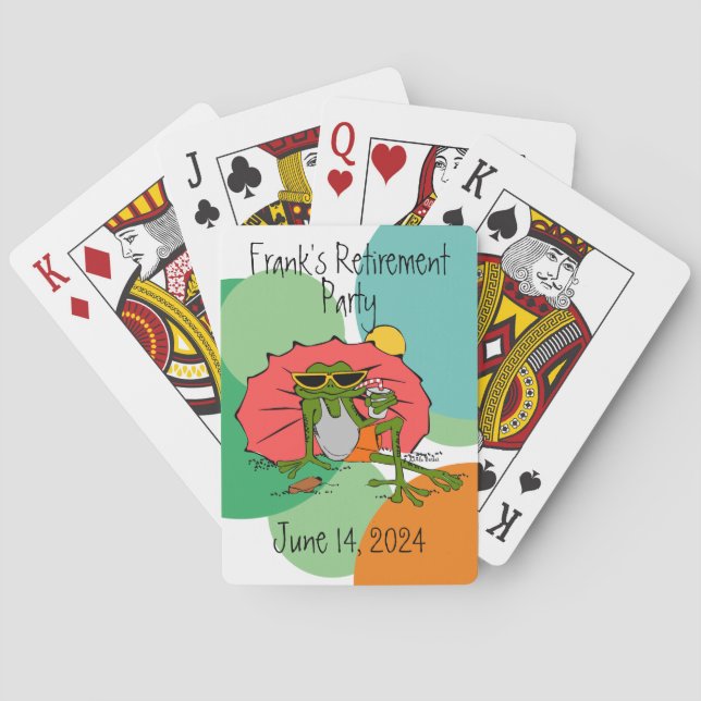 Cartoon Frog at the Beach  Retirement Party Poker Cards (Back)