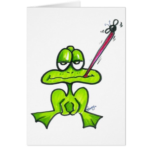 Cartoon Frog eating a fly Cards (Front)