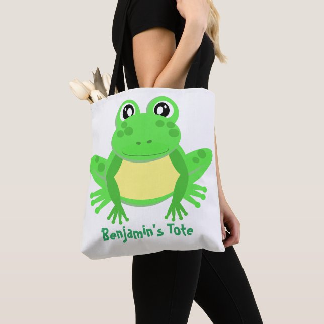 Cartoon Frog Green Cute  Tote Bag (Close Up)