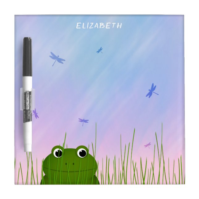 cartoon frog peeking thru grass dragonflies  dry erase board (Front)