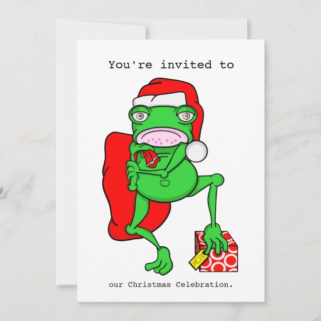 Cartoon Frog Santa Christmas Party Invitation (Front)