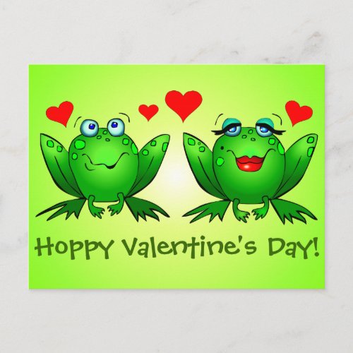 Cartoon Frogs Love Hoppy Valentines Day Green Holiday Postcard