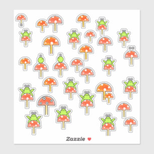 Cartoon Frogs on Toadstools & Fairy Mushrooms Sticker