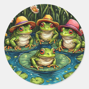 Cartoon frogs Whimsical Wildlife Decor Classic Round Sticker