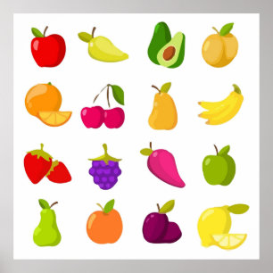 Cartoon fruits vector clipart collection poster